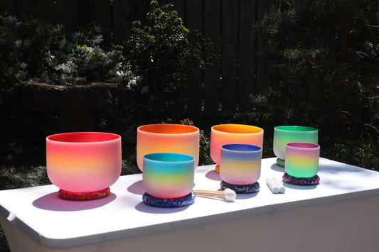 Myriad Melodies' Perfect Pitch (5 Cents) - 432Hz 3pc or 4pc Partial Set - Rainbow Color Singing Bowls - Case, Mallet, Suede Striker,