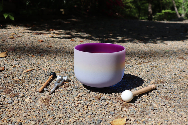 528 Hz Starlight Bowl - 8” Crystal Singing Bowl And 174 Hz Solfeggio Tuning Fork - 99% Quartz Crystal, Mallet, With Padded Carry Case