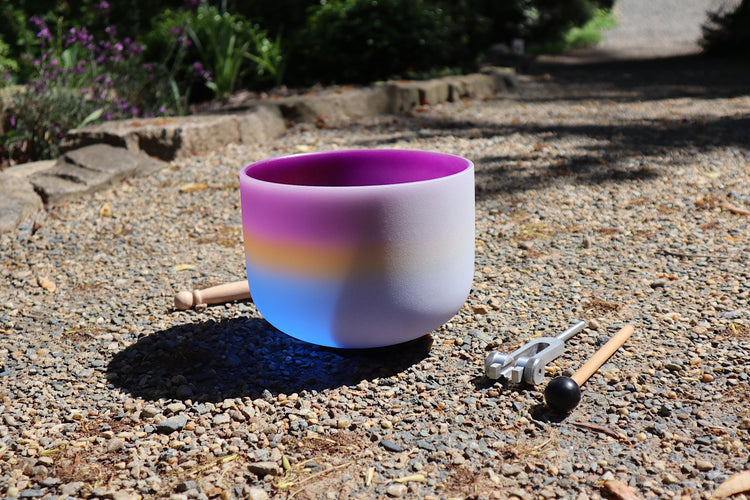 528 Hz Starlight Bowl - 8” Crystal Singing Bowl And 174 Hz Solfeggio Tuning Fork - 99% Quartz Crystal, Mallet, With Padded Carry Case