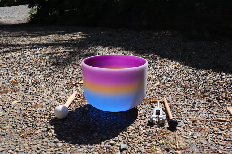 528 Hz Starlight Bowl - 8” Crystal Singing Bowl And 174 Hz Solfeggio Tuning Fork - 99% Quartz Crystal, Mallet, With Padded Carry Case