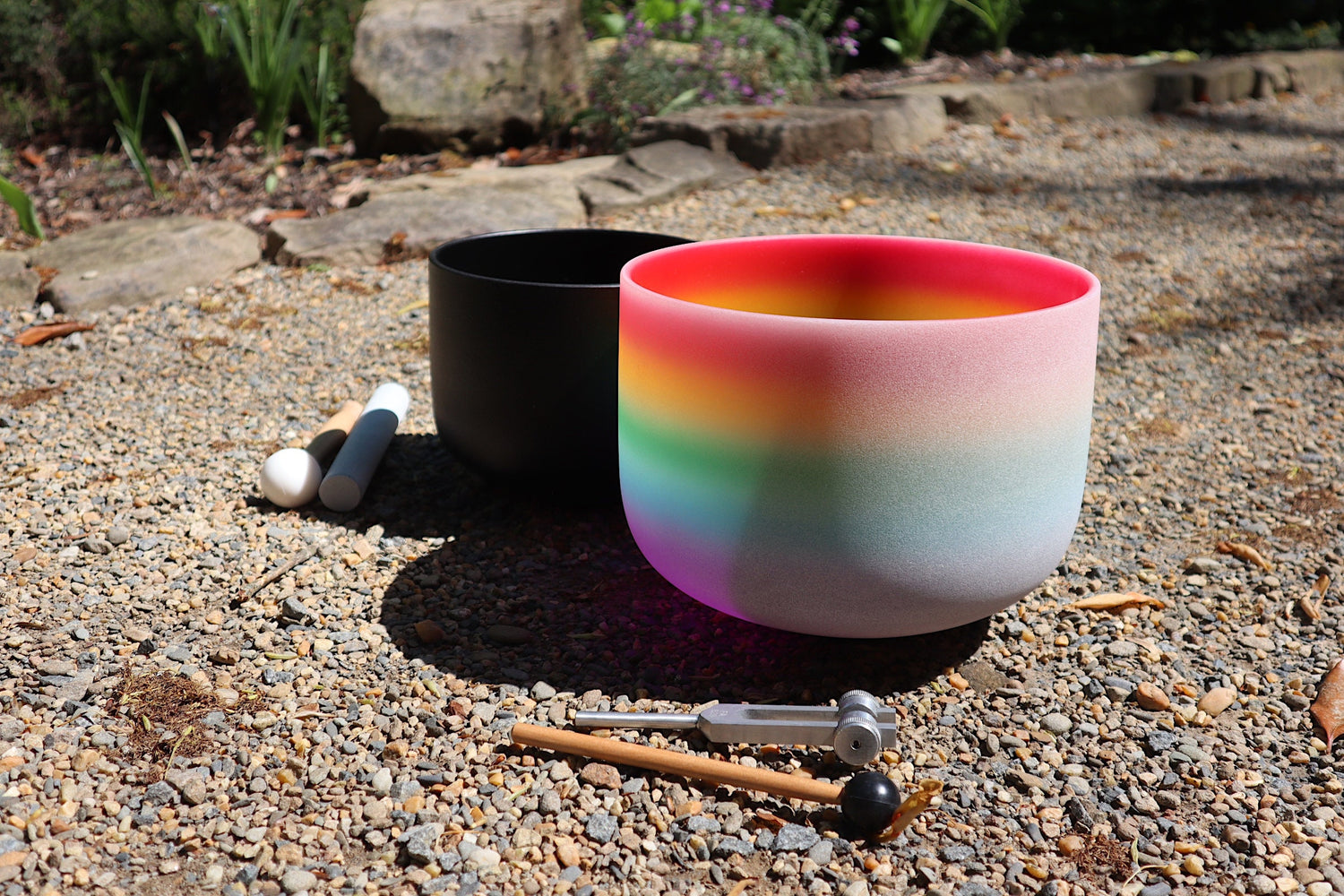 528 Hz 8" Gravity Bowl Root Chakra and 432 Hz 10" Rainbow Heart Chakra Bundle with Tuning Fork - Mallet, Striker, Case, Sound Vibration