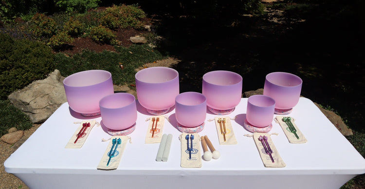 Myriad Melodies' Perfect Pitch (5 Cents) 432 Hz High Vibrational Set - 10 Chakra Tuning Forks - 10 Crystal Attenuators - Protective Cases