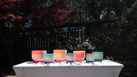 Myriad Melodies' Perfect Pitch (5 Cents) 432 Hz Rainbow Bowl Set - 10 Chakra Tuning Forks - 10 Crystal Attenuators - Protective Cases