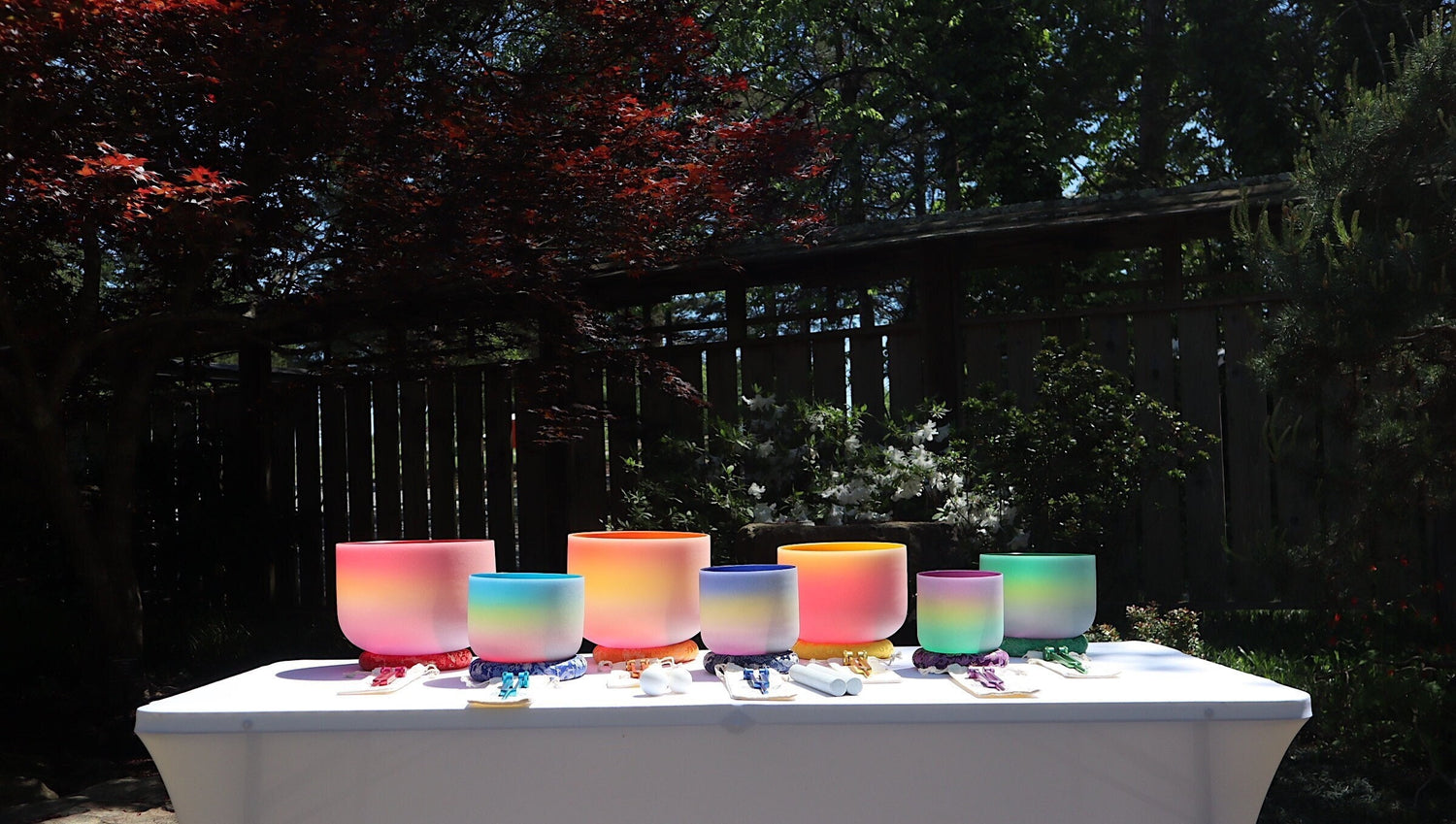 Myriad Melodies' Perfect Pitch (5 Cents) 432 Hz Rainbow Bowl Set - 10 Chakra Tuning Forks - 10 Crystal Attenuators - Protective Cases