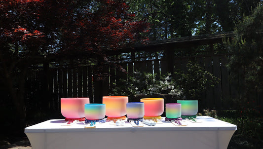 Myriad Melodies' Perfect Pitch (5 Cents) 432 Hz Rainbow Bowl Set - 10 Chakra Tuning Forks - 10 Crystal Attenuators - Protective Cases