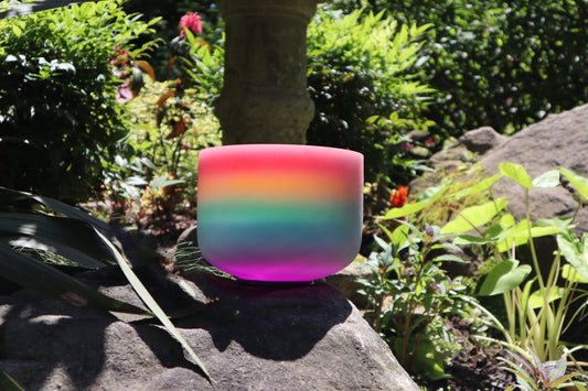 432hz Rainbow 8" Crystal Singing Bowl, Flower of Life Carry Bag, O-Ring, Mallet - Gift For Her