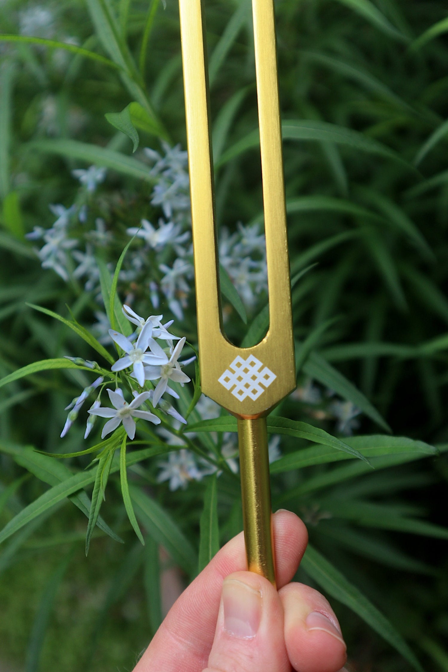 Myriad Melodies' Earth Star 68.05 Hz Tuning Fork - Sound Vibration, Grounding, Biofield - Attenuator Handle Extender with 10mm Crystal