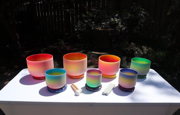 Myriad Melodies' Perfect Pitch (5 Cents) - 432Hz 3pc or 4pc Partial Set - Rainbow Color Singing Bowls - Case, Mallet, Suede Striker,
