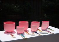 Myriad Melodies' Perfect Pitch (5 Cents) 432 Hz Light Pink Set - 10 Chakra Tuning Forks - 10 Crystal Attenuators - Protective Cases