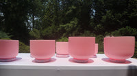 Myriad Melodies' Perfect Pitch (5 Cents) 432 Hz Light Pink Singing Bowl Set - 2 Cases, Cushions, O-Rings, 2 Mallets 2 Strikers,