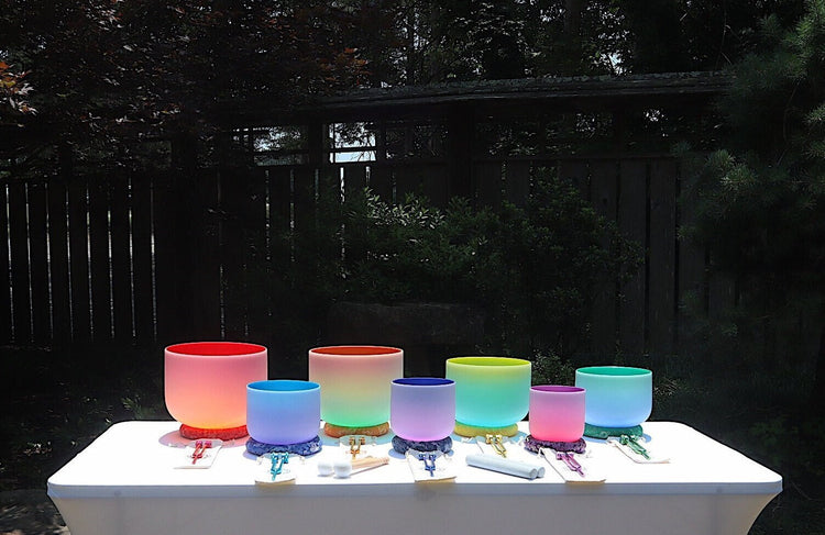 Myriad Melodies' Perfect Pitch (5 Cents) 432 Hz Chakra Light Set - 10 Chakra Tuning Forks - 10 Crystal Attenuators - Protective Cases