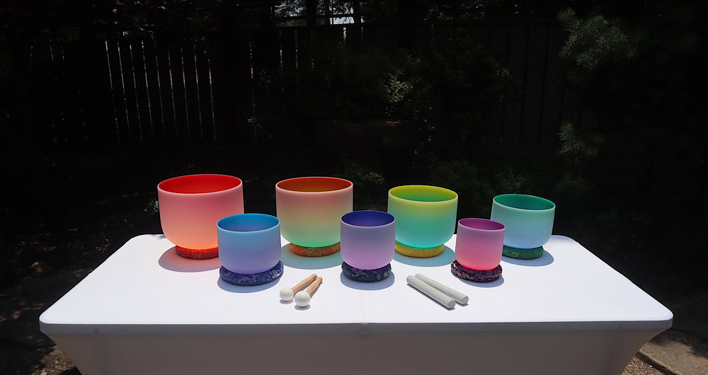 Myriad Melodies' Perfect Pitch (5 Cents) 432 Hz Chakra Light Singing Bowl Set - 2 Cases, Cushions, O-Rings, 2 Mallets 2 Strikers,