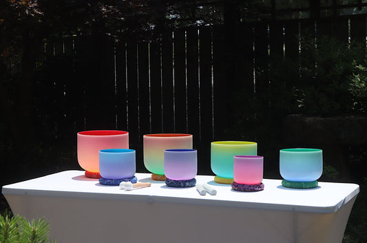 Myriad Melodies' Perfect Pitch (5 Cents) 432 Hz Chakra Light Singing Bowl Set - 2 Cases, Cushions, O-Rings, 2 Mallets 2 Strikers,