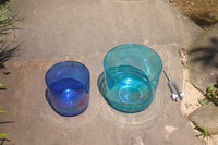 Cosmic Blue and Indigo - Premium Clear Crystal Singing Bowls w/ Tuning Fork - Perfect Pitch 432Hz G and A Note