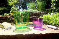 Cosmic Green and Purple - Premium Clear Crystal Singing Bowls w/ Tuning Fork - Perfect Pitch 432Hz F and B Note