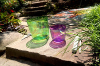 Cosmic Green and Purple - Premium Clear Crystal Singing Bowls w/ Tuning Fork - Perfect Pitch 432Hz F and B Note