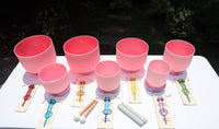 Myriad Melodies' Perfect Pitch (5 Cents) 432 Hz Light Pink Set - 10 Chakra Tuning Forks - 10 Crystal Attenuators - Protective Cases