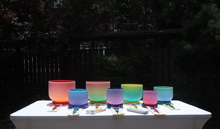 Myriad Melodies' Perfect Pitch (5 Cents) 432 Hz Chakra Light Set - 10 Chakra Tuning Forks - 10 Crystal Attenuators - Protective Cases