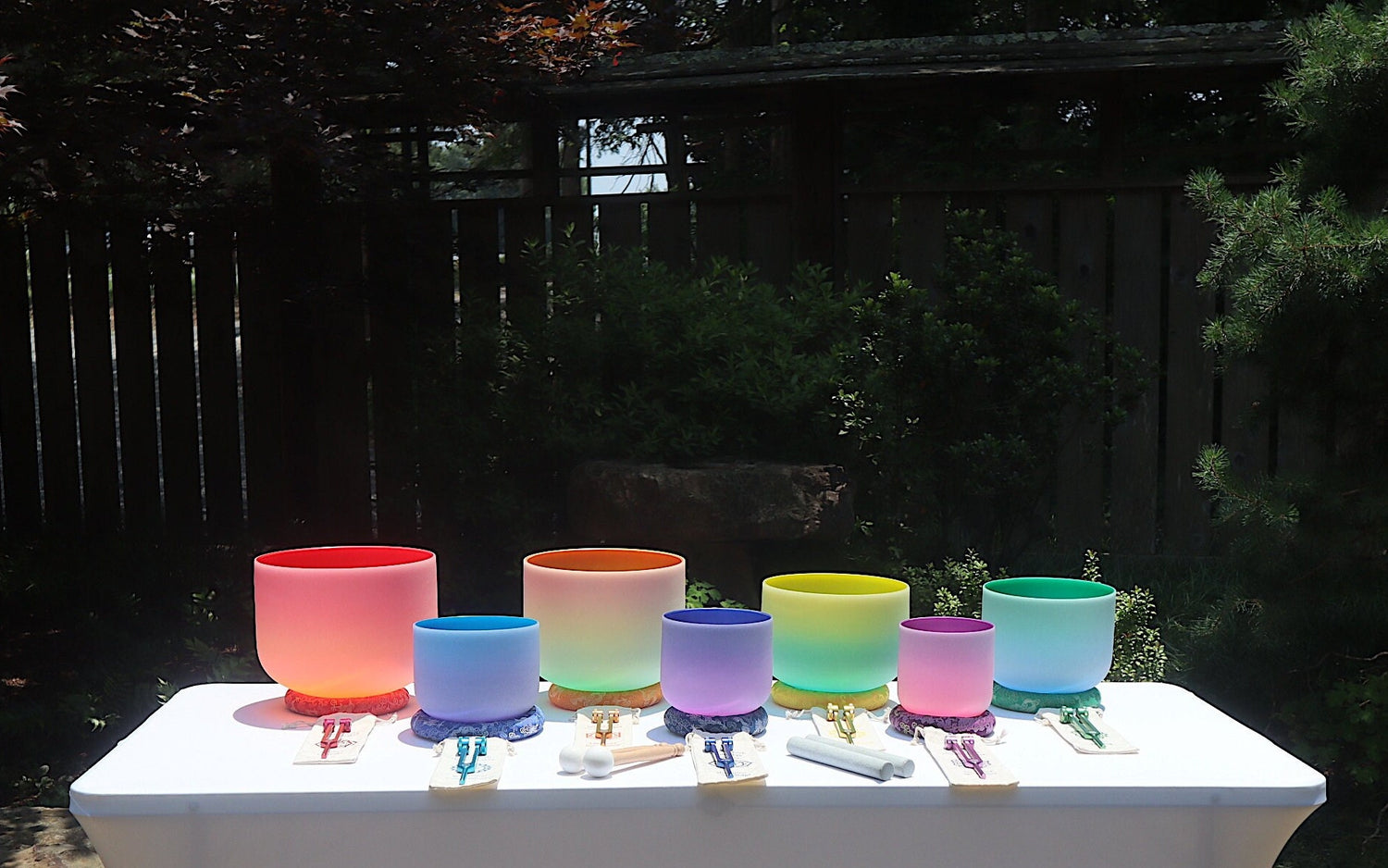 Myriad Melodies' Perfect Pitch (5 Cents) 432 Hz Chakra Light Set - 10 Chakra Tuning Forks - 10 Crystal Attenuators - Protective Cases