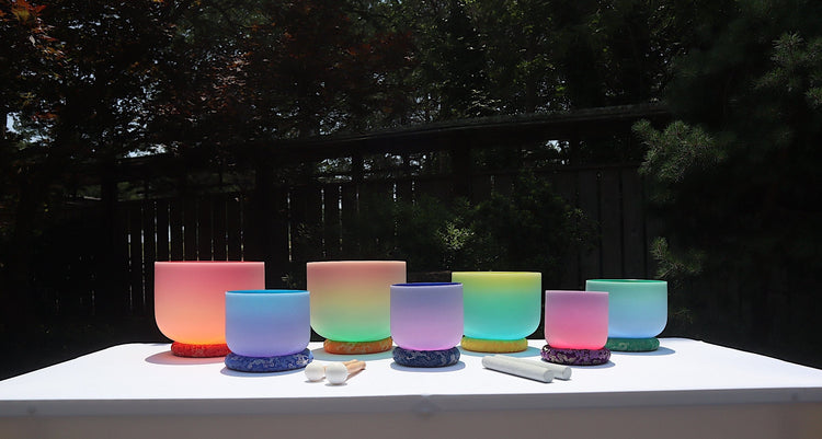 Myriad Melodies' Perfect Pitch (5 Cents) 432 Hz Chakra Light Singing Bowl Set - 2 Cases, Cushions, O-Rings, 2 Mallets 2 Strikers,