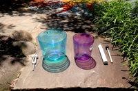 Cosmic Blue and Purple Soul Star - Premium Clear Crystal Singing Bowls w/ Tuning Fork - Perfect Pitch 432Hz G and A# Note