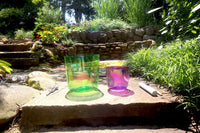 Cosmic Green and Purple - Premium Clear Crystal Singing Bowls w/ Tuning Fork - Perfect Pitch 432Hz F and B Note