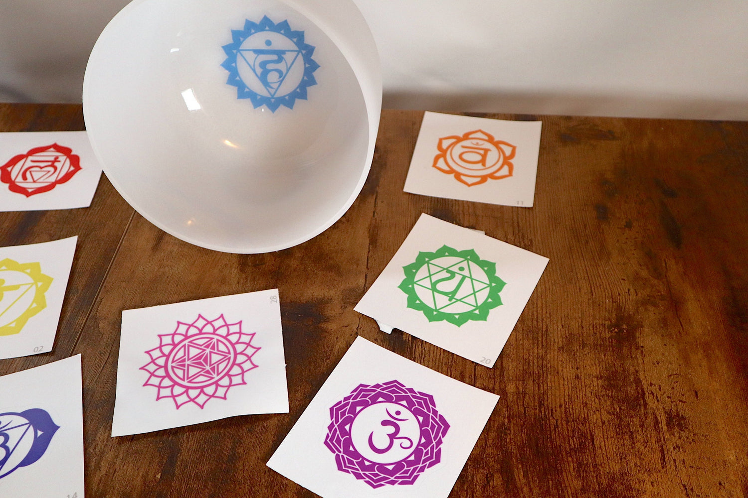 Chakra Engram Decals - Turn Any 8" Frosted White Singing Bowl set Into A Chakra Printed Bowl - Performances, Symbolism, Visualization