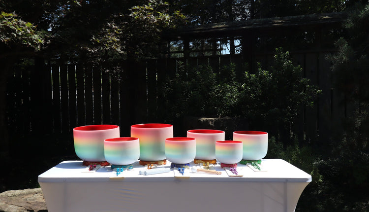 Myriad Melodies' Perfect Pitch (5 Cents) 432 Hz 8-14 Classic Rainbow Set - 10 Chakra Tuning Forks - 10 Crystal Attenuators - Cases