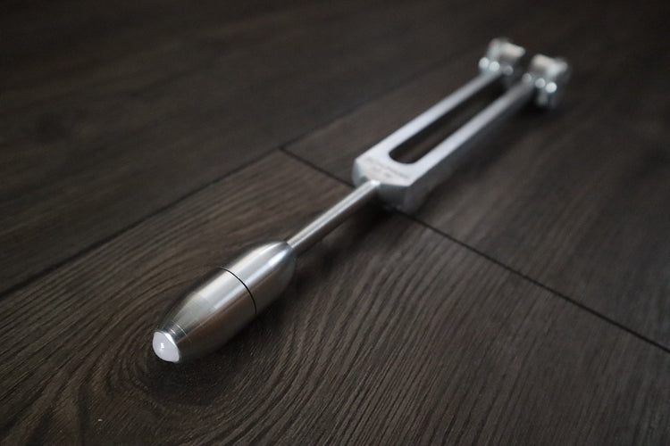 432 Hz and 528 Hz Silver Weighted Solfeggio Set Best Tuning Forks for Vibration - Attenuator Handle Extensions with 10mm Crystal