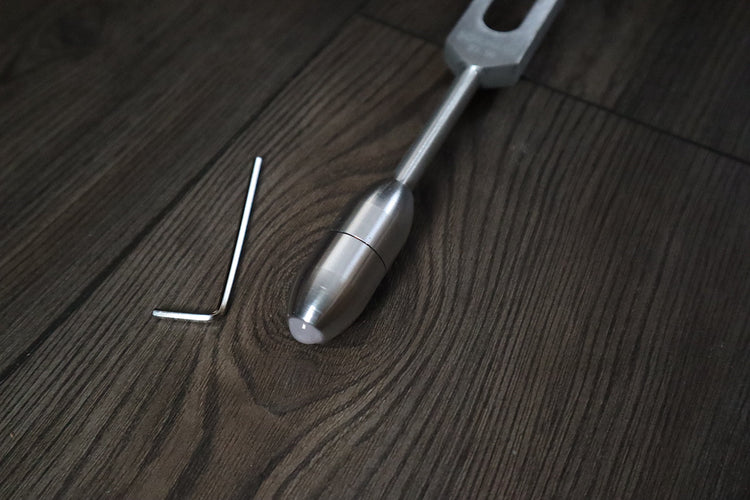 528 Hz Weighted Silver Solfeggio Tuning Fork For Vibration - Attenuator Handle Extender with 10mm Crystal