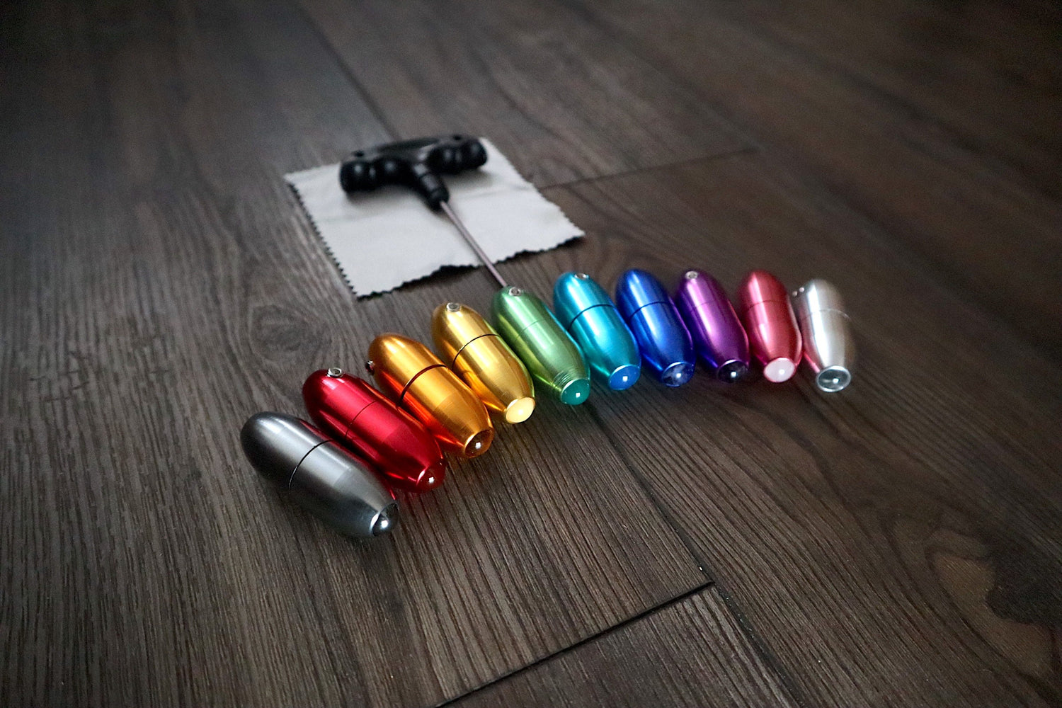 Myriad Melodies' Perfect Pitch (5 Cents) 432 Hz 8-14 Classic Rainbow Set - 10 Chakra Tuning Forks - 10 Crystal Attenuators - Cases