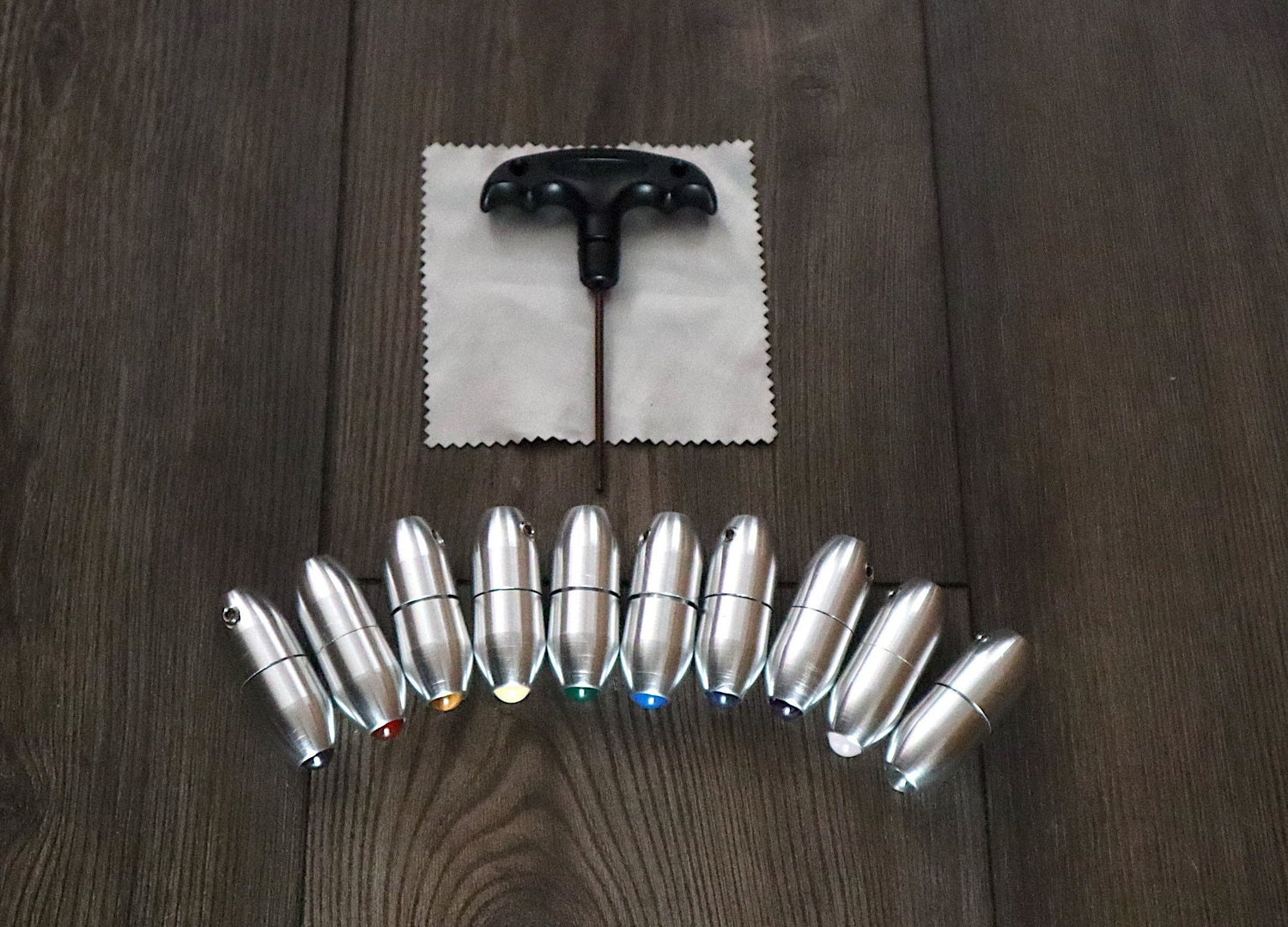 Myriad Melodies' Professionally Tuned .25 8pc Chakra Tuning Fork Set - Silver - Root to Crown Chakras - Attenuator Extenders - Biofield