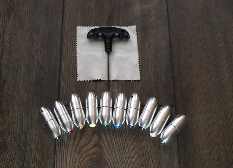 Myriad Melodies' Professionally Tuned .25 8pc Chakra Tuning Fork Set - Silver - Root to Crown Chakras - Attenuator Extenders - Biofield
