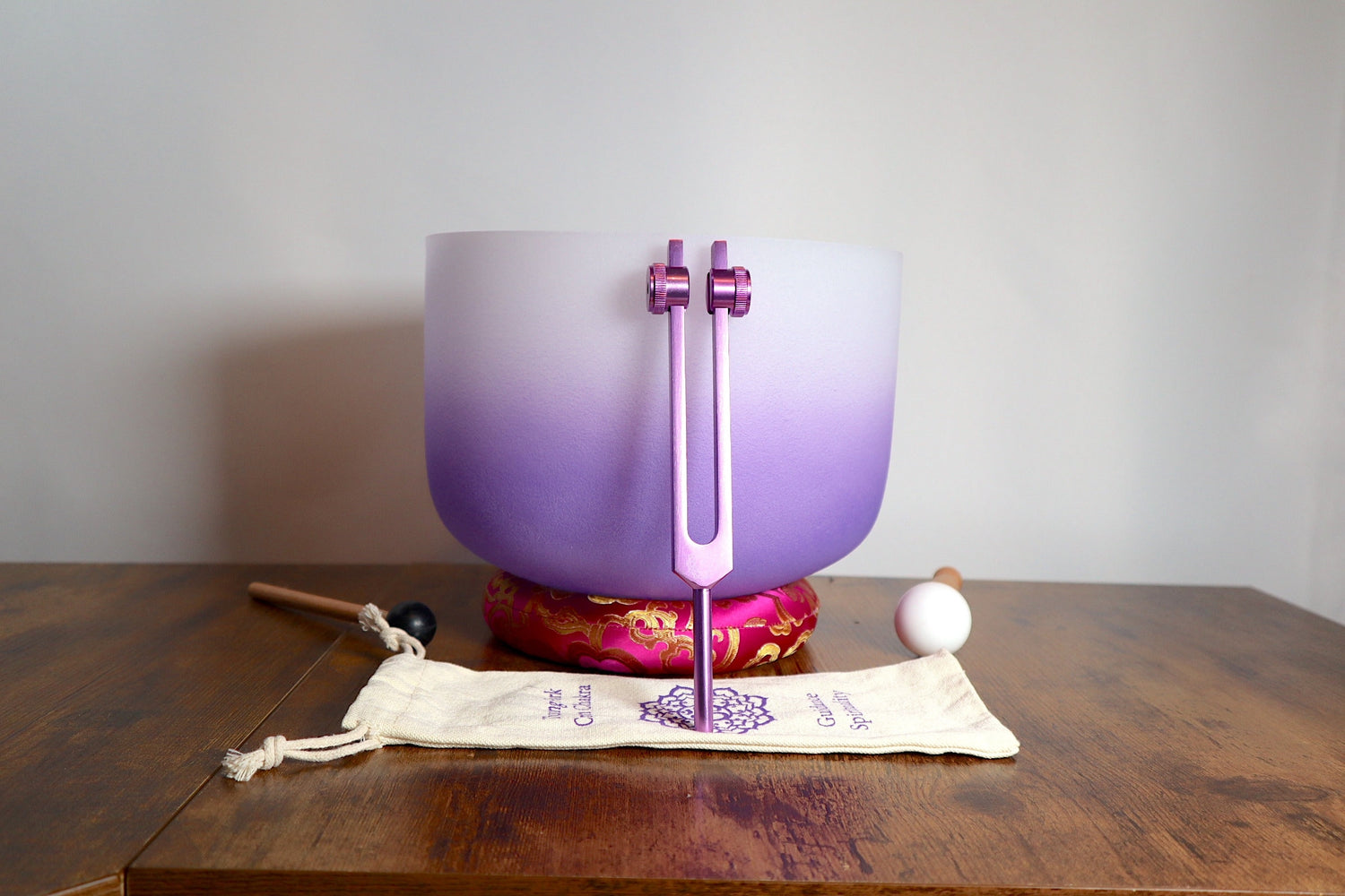 432 Hz 10” Soft Light Crown Chakra Crystal Singing Bowl with Tuning Fork, Cushion, Mallet, O-Ring - Biofield, Sound Vibration