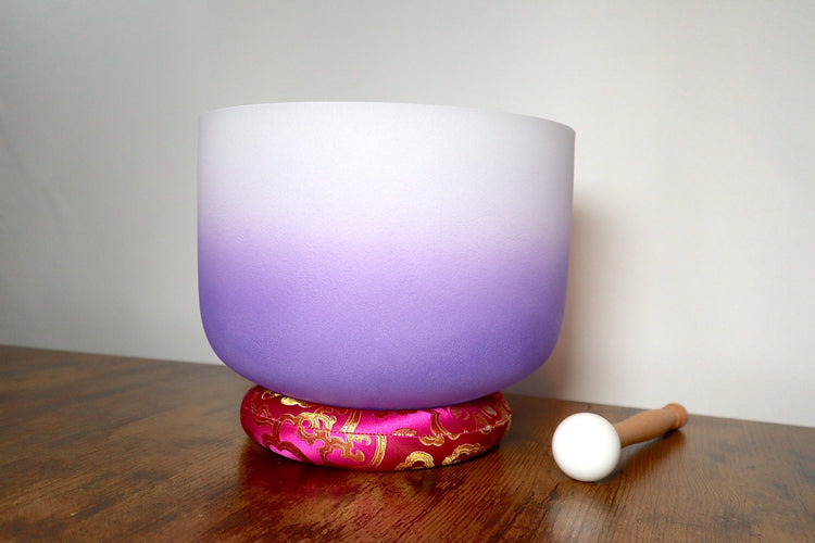 432 Hz 10” Soft Light Crown Chakra Crystal Singing Bowl with Padded Carry Case, Cushion, Mallet, O-Ring - Biofield, Sound Vibration