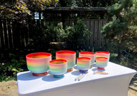 Myriad Melodies' Perfect Pitch (5 Cents) 432 Hz 8-14 Classic Rainbow Color Singing Bowl Set - 2 Cases, 2 Mallets, 2 Suede Strikers