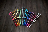 Myriad Melodies' Perfect Pitch (5 Cents) 432 Hz Gravity Bowl Set - 10 Chakra Tuning Forks - 10 Crystal Attenuators - Protective Cases