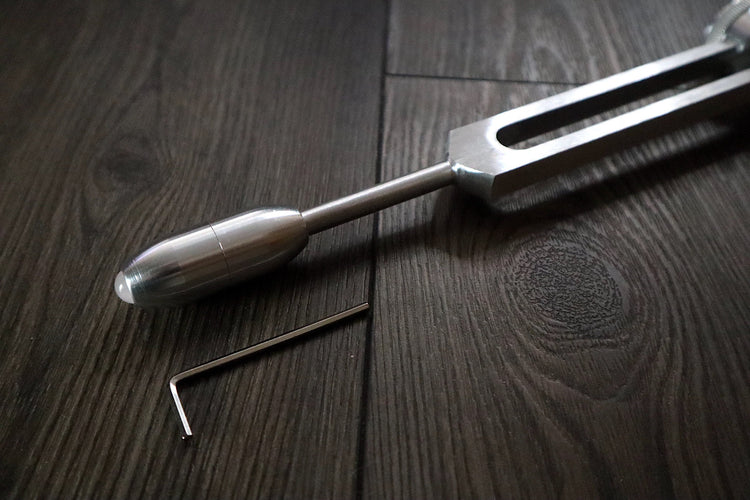 528 Hz Solfeggio Tuning Fork with Attenuator Extender - 10mm Crystal Attenuator - Lower Octave 528 Hz, Hematite, Black Onyx, Rose Quartz
