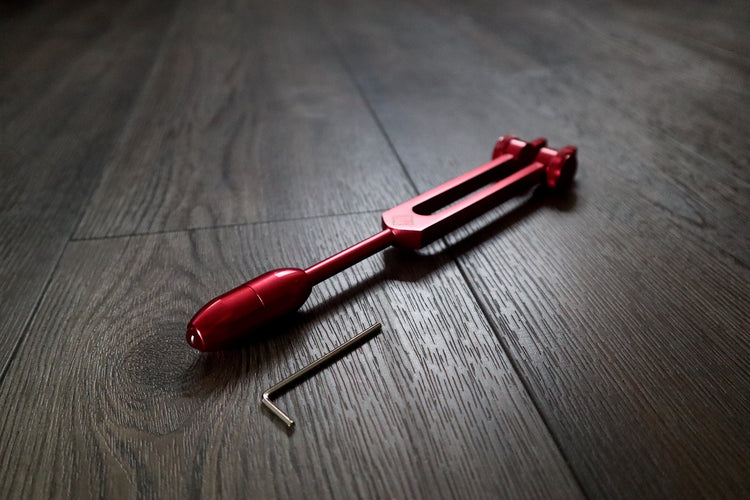 Root Chakra Tuning Fork with Attenuator Extender - Red Carnelian 10mm Crystal Attenuator Handle - Drawstring Pouch and Striker