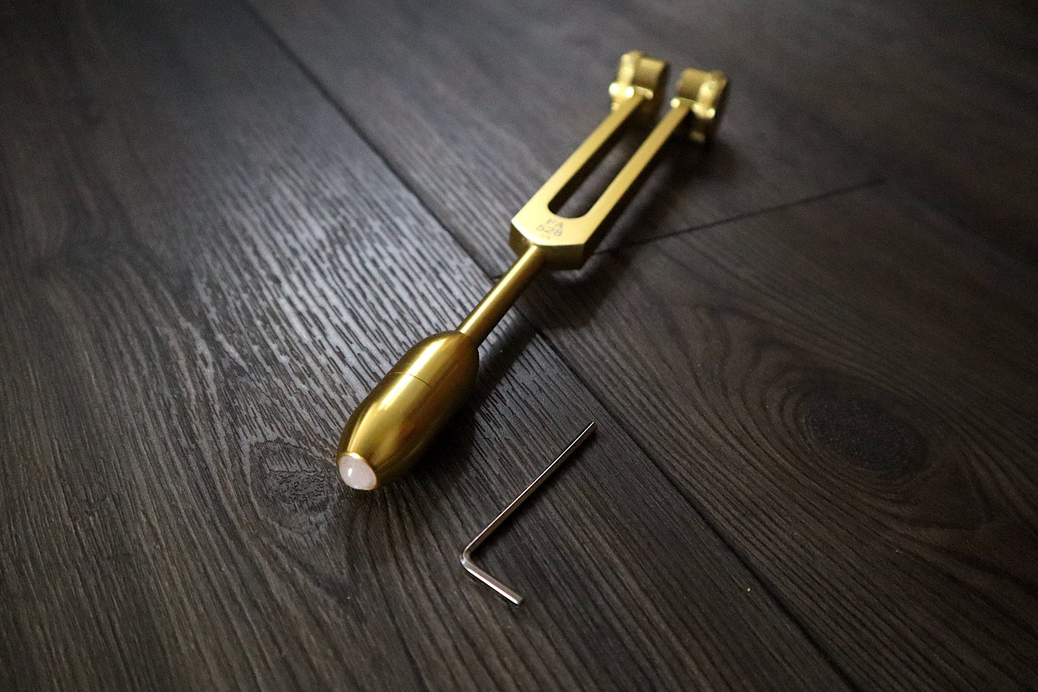 528 Hz Solfeggio Tuning Fork with Attenuator Extender - 10mm Crystal Attenuator - Lower Octave 528 Hz, Hematite, Black Onyx, Rose Quartz