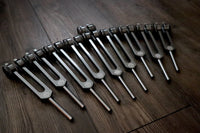 Myriad Melodies' Professionally Tuned .25 9pc Chakra Tuning Forks - Gray - Earth Star Chakra through Soul Star - Biofield, Sound Vibration