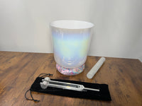 Cosmic White Light - Premium Clear 8" Crystal Singing Bowl w/ Tuning Fork 432 Hz Heart Chakra F Note, Suede Striker, O-Ring, and Silver Case