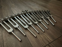 Myriad Melodies' Professionally Tuned .25 9pc Chakra Tuning Forks - Gray - Earth Star Chakra through Soul Star - Biofield, Sound Vibration