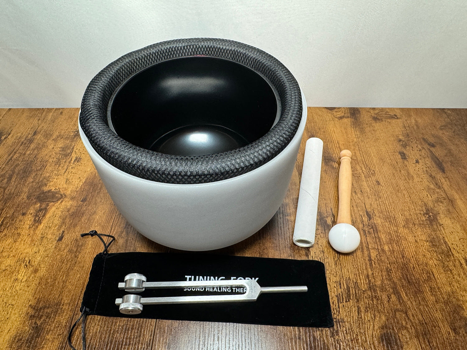 Yin and Yang - 432Hz and 528Hz Singing Bowl Bundle - 10" Heart Chakra and 8" Root Chakra - Weighted Tuning Fork - Mallet, Striker, Case