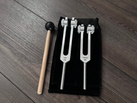 Perfect Fifth Harmonic Yin and Yang Tuning Fork Set - C 256 Hz G 384 Hz, Weighted, Bio-field Therapy