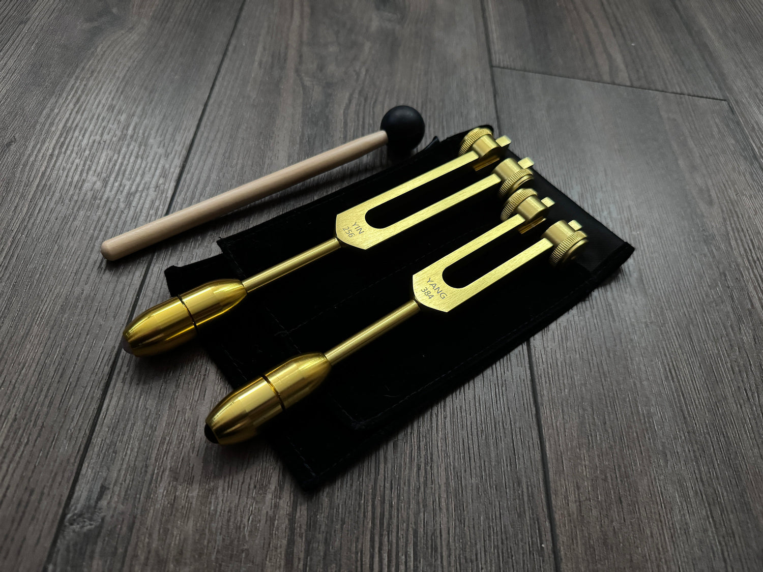 Perfect Fifth Harmonic Yin and Yang Tuning Fork Set - Gold - C 256 Hz G 384 Hz, Weighted, Bio-field Therapy