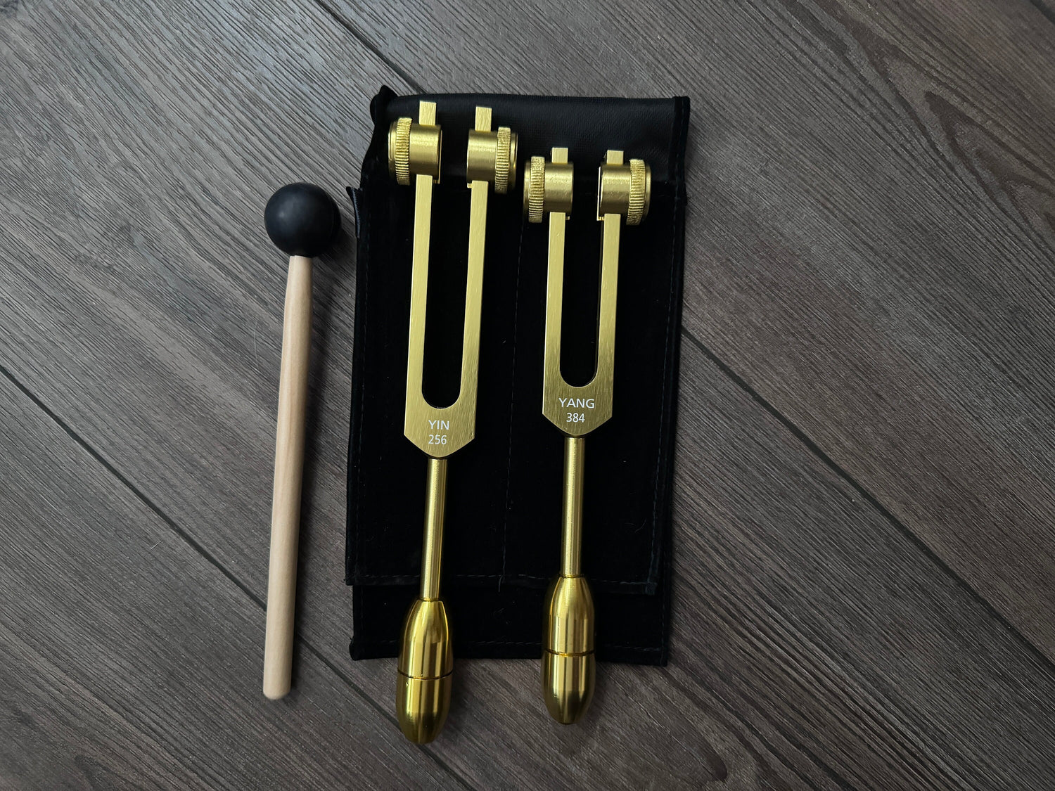 Perfect Fifth Harmonic Yin and Yang Tuning Fork Set - Gold - C 256 Hz G 384 Hz, Weighted, Bio-field Therapy