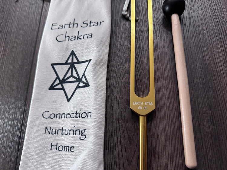 Myriad Melodies' Unweighted Earth Star 68.05 Hz Tuning Fork - Vibration, Grounding, Biofield - Attenuator Handle Extender with 10mm Crystal