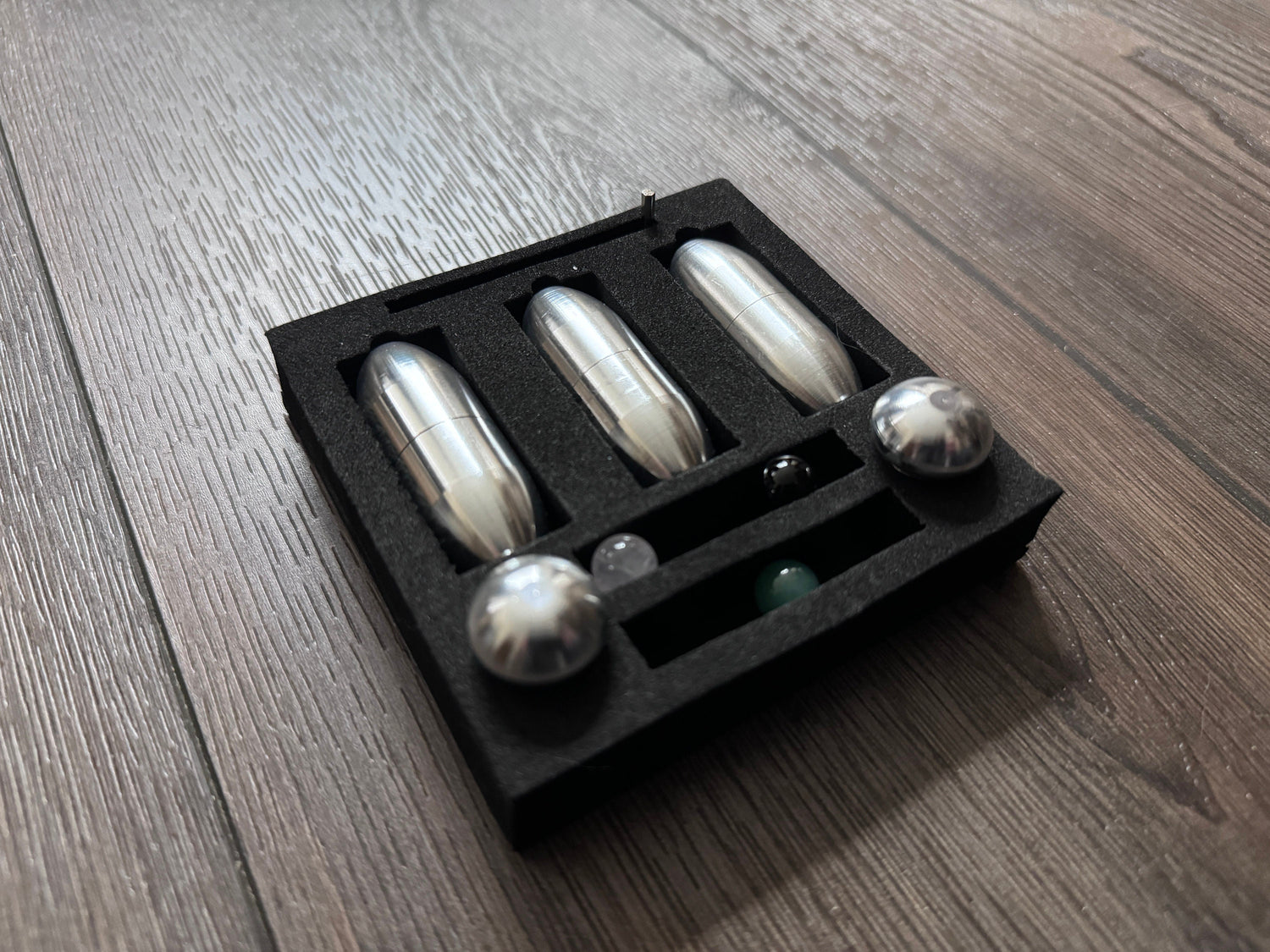 5pc Attenuator Kit - Crystal Attenuator Handle and Beads for Tuning Forks - Rose Quartz, Black Onyx - Meridian Lines, Massage, Biofield