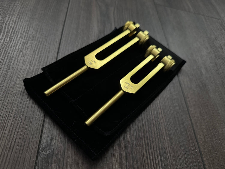 Perfect Fifth Harmonic Yin and Yang Tuning Fork Set - Gold - C 256 Hz G 384 Hz, Weighted, Bio-field Therapy